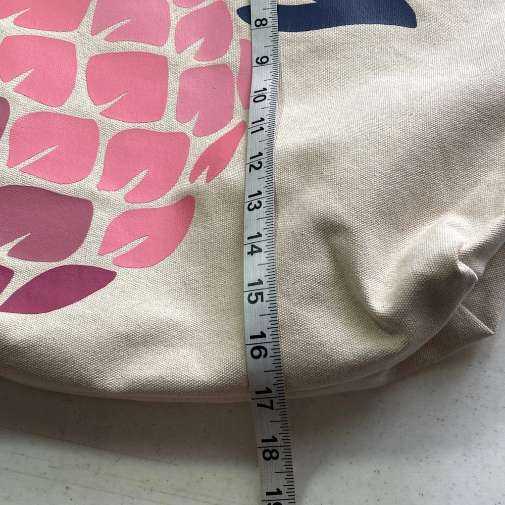 Tommy Bahama Tan Tote with Pink and Blue Pineapple Design - Picture 8 of 8